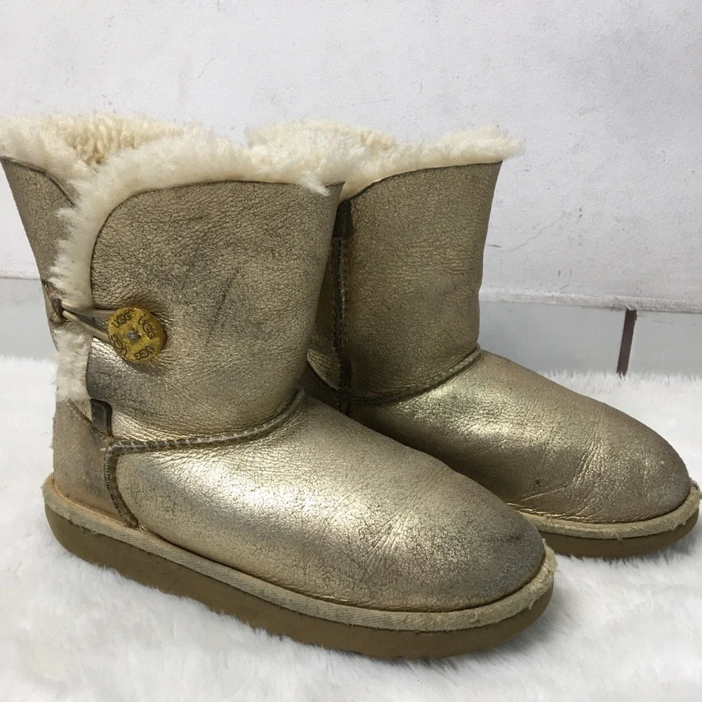 UGG Girl One Button Gold Boots Size 2